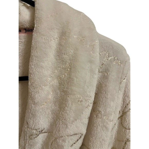 Juicy Couture Plush White Script Robe S/M Cozy Belted Lounge Sleepwear - Picture 5 of 8